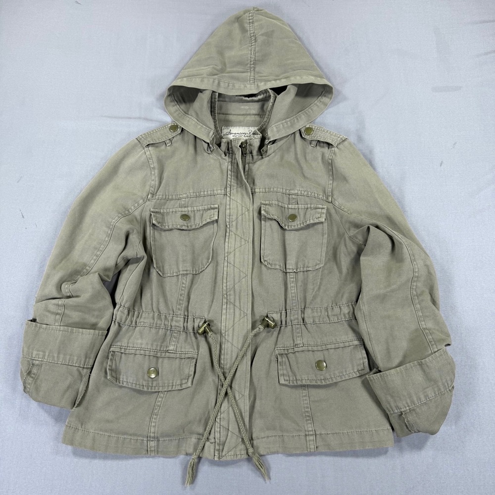 American Rag Cie Womens Medium Faded Olive Green Hooded Utility Field Jacket